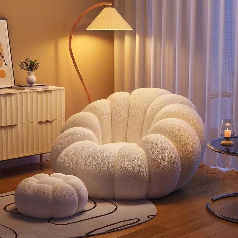 Small Apartment Cream Pumpkin Lounge Chair for Balcony Bedroom Relax Spot