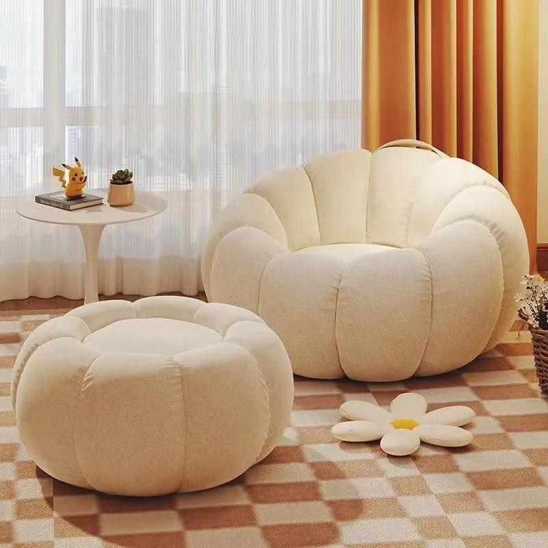 Small Apartment Cream Pumpkin Lounge Chair for Balcony Bedroom Relax Spot