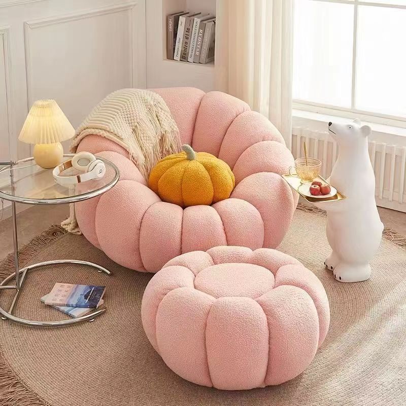 Small Apartment Cream Pumpkin Lounge Chair for Balcony Bedroom Relax Spot