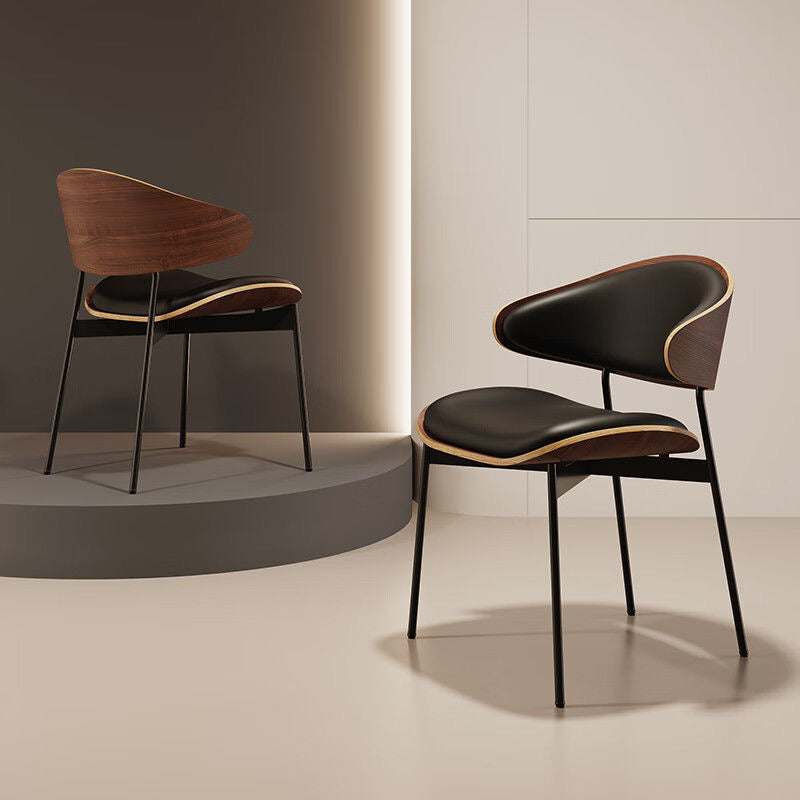 Designer Wabi-Sabi Leather Dining Chair Curved Wood for Home, Study, Café