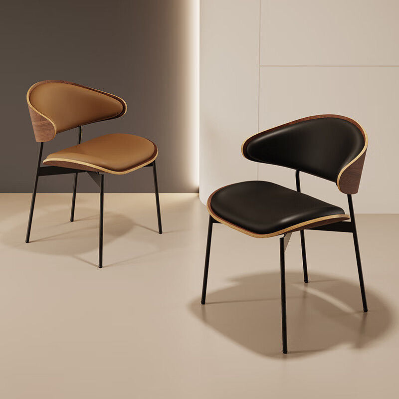 Designer Wabi-Sabi Leather Dining Chair Curved Wood for Home, Study, Café