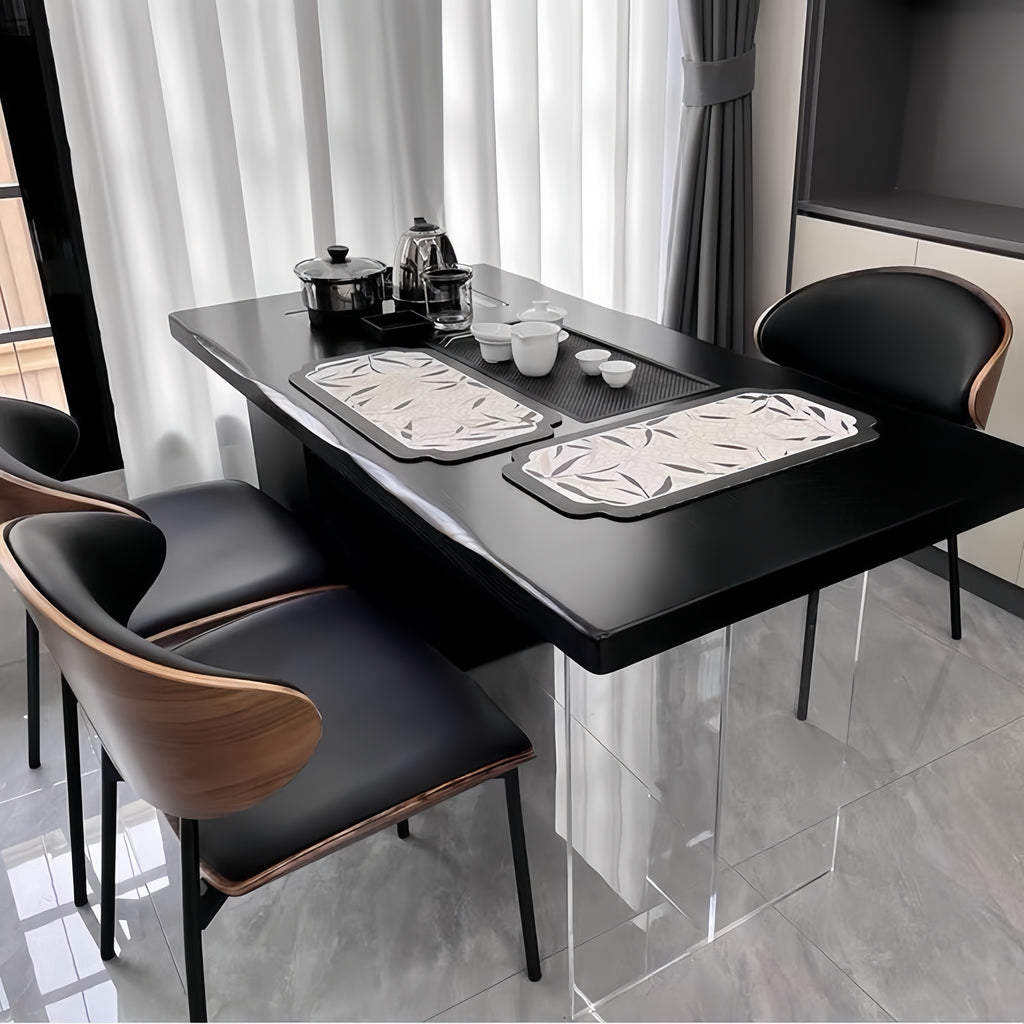 Designer Wabi-Sabi Leather Dining Chair Curved Wood for Home, Study, Café