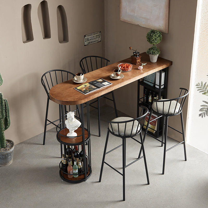 Vintage Industrial Wood Bar Table Slim Wall Console High Table Chairs