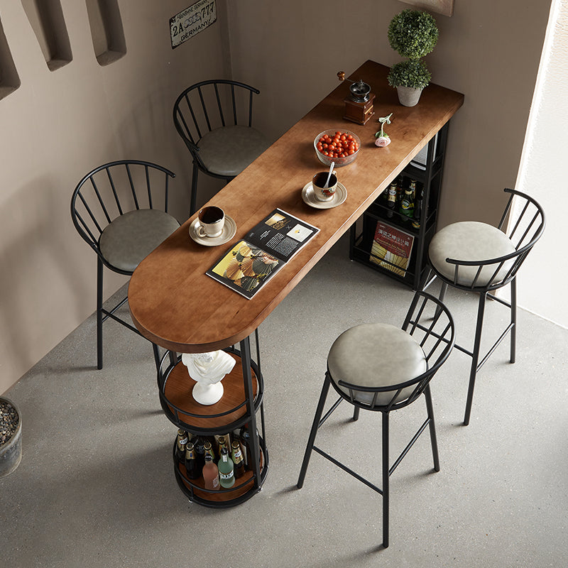 Vintage Industrial Wood Bar Table Slim Wall Console High Table Chairs