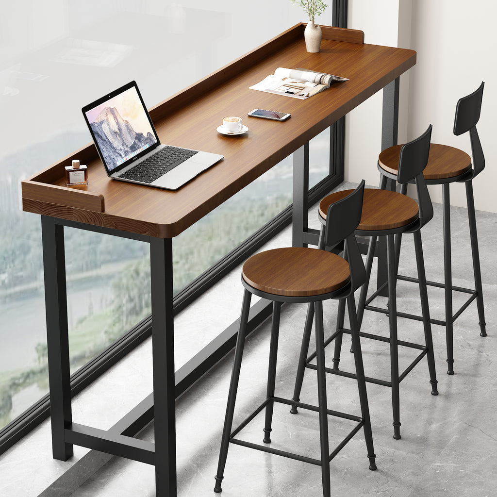 Solid Wood Bar Table Narrow Wall Console High Table Set for Home & Shops