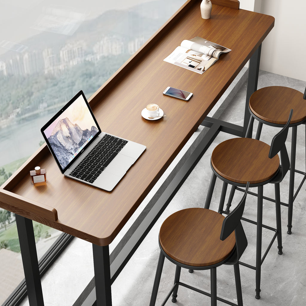 Solid Wood Bar Table Narrow Wall Console High Table Set for Home & Shops