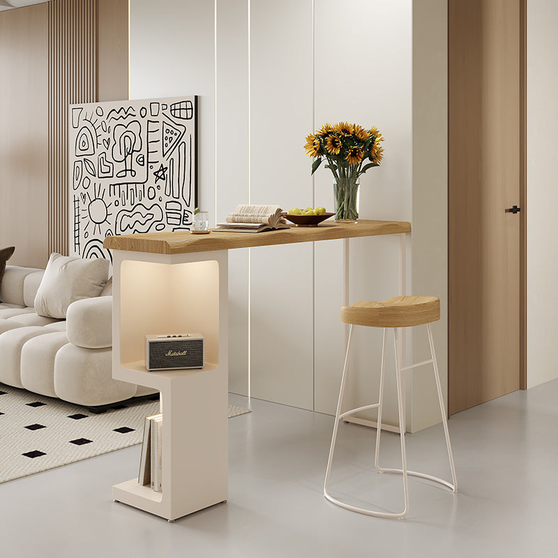 Cream Solid Wood Bar Table Tall Wall Corner Unit for Home Café or BnB