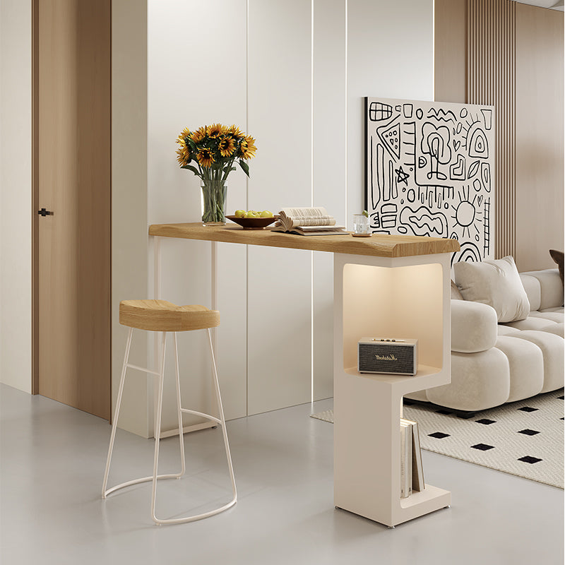 Cream Solid Wood Bar Table Tall Wall Corner Unit for Home Café or BnB