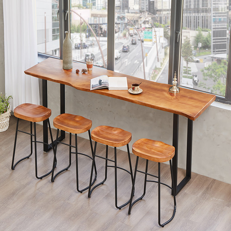 Solid Wood Narrow Bar Table Tall Wall Side Long Table Set for Home or Bar