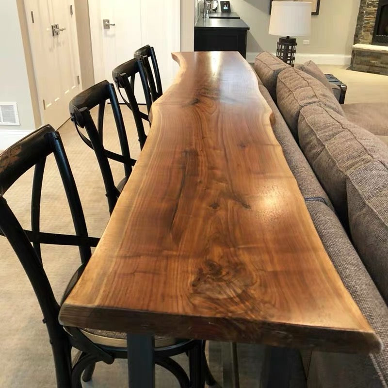 Solid Wood Narrow Bar Table Tall Wall Side Long Table Set for Home or Bar