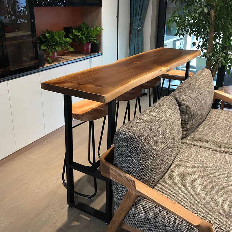 Solid Wood Narrow Bar Table Tall Wall Side Long Table Set for Home or Bar